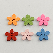 2-Hole Dyed Wooden Buttons, Flower, Mixed Color, 14x15x2mm, Hole: 1mm(X-BUTT-R031-155)