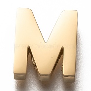 304 Stainless Steel Slide Charms, Letter. M, Golden, 11.5x10x3.5mm, Hole: 8x1.5mm(STAS-P270-14G)