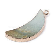 Electroplate Natural Amazonite Pendants, with Metal Findings, Moon, 45~46x20x4~7mm, Hole: 3mm(G-S329-014B)