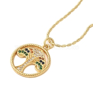 Brass Micro Pave Cubic Zirconia Tree of Life Pendant Necklaces for Women, Real 18K Gold Plated, Colorful, 17.05 inch(433mm)(NJEW-S429-01G-04)