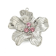 304 Stainless Steel Pendants, with Rhinestone, Flower Charm, Stainless Steel Color, Rose, 26x24.5x4mm, Hole: 1.2mm(STAS-L022-438P-02)