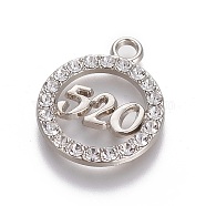 Rhinestone Pendants, with Zinc Alloy Findings, Flat Round with 520, Clear, Platinum, 23.5x19.5x2mm, Hole: 2mm(ALRI-L039-010P)