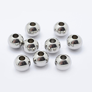 201 Stainless Steel Beads, Round, Stainless Steel Color, 8x6.5mm, Hole: 3mm(STAS-F195-002P-A)