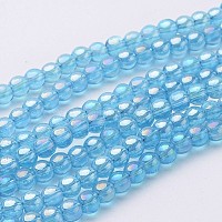 Glass Beads Strands, Round, Sky Blue, AB Color Plated, The beads about 4mm in diameter, hole: 1mm, about 80pcs/strand, about 13 inch/strand