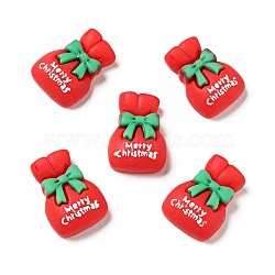 Opaque Christmas Resin Cabochons, Lucky Bag with Word Merry Christmas, Red, 21.5x15x7mm(RESI-G039-07)