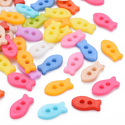 2-Hole Plastic Buttons, Fish, Mixed Color, 14x7x2mm, Hole: 2mm(BUTT-N018-051)