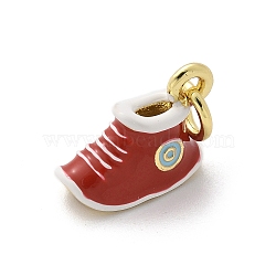 Brass Enamel Charms, with Jump Ring, Lead Free & Cadmium Free, Real Gold 18K Plated, Shoes Charm, Red, 9x13.5x6mm, Hole: 3mm(KK-S511-28A-G)