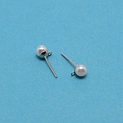 Iron Stud Earring Findings, with Acrylic Imitation Pearl Beads and Loop, Stainless Steel Color, 17x6.5mm, Hole: 0.8mm, Pin: 0.8mm(STAS-WH0029-02A-02-1)