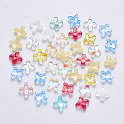 Transparent Spray Painted Glass Beads, Clover, Mixed Style, Mixed Color, 8x8x3mm, Hole: 0.9mm(GLAA-R211-06)