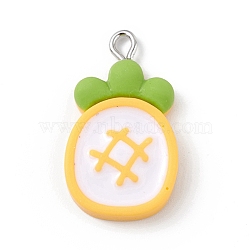 Opaque Resin Pendants, Fruit Charms, with Platinum Tone Iron Loops, Pineapple, Fruit, 27.5x15.5x4.5mm, Hole: 2mm(RESI-D064-03P-10)