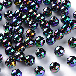 Opaque Acrylic Beads, AB Color Plated, Round, Black, 8x7mm, Hole: 2mm(X-MACR-S370-D8mm-S002)