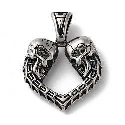 304 Stainless Steel Pendants, Skull Charms, Antique Silver, 45x34.5x11mm, Hole: 10x5mm(STAS-L223-12AS)