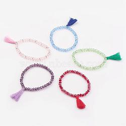 Glass Beads Stretch Charm Bracelets, with Tassels, Mixed Color, 2-1/8 inch(55mm)(BJEW-JB03089)