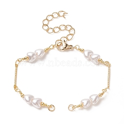 Brass Chain Bracelet Making, with Heart Acrylic Imitation Pearl Bead and Lobster Clasp, for Link Bracelet Making, Golden, 5-1/2 inch(14cm)(AJEW-JB01150-11)