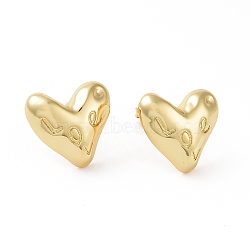 Brass Heart Stud Earrings for Women, Real 18K Gold Plated, 16x17mm, Pin: 0.7mm(EJEW-C008-27G)