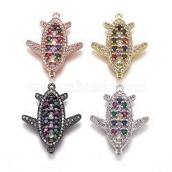 Brass Micro Pave Cubic Zirconia Links, Airplane, Colorful, Mixed Color, 29x23x3mm, Hole: 1mm(ZIRC-L076-013)
