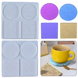Mandala Pattern Coaster Silicone Molds, Resin Casting Molds, For DIY UV Resin, Epoxy Resin Craft Making, Round & Square, White, 240x240x8mm(DIY-Z005-12)