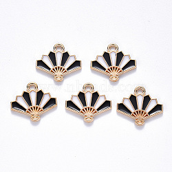 Chinese Style Alloy Enamel Pendants, Fan, Light Gold, Black, 15x17x1.5mm, Hole: 1.6mm(X-ENAM-N054-026C)