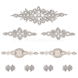 Rhinestone Appliques, for Bride Headband, Belt, Dress, Sash, Flower, Crystal, 32~250x48~90x3~7mm, 9pcs/set(FIND-WH0139-286)