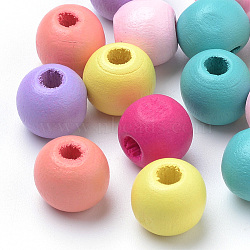 Natural Wood Beads, Spray Painted, Round, Lead Free, Mixed Color, 10x9mm, Hole: 3mm, about 1610pcs/500g(WOOD-S038-41-LF)