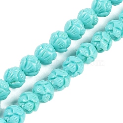 Synthetic Coral Carved Beads Strands, Dyed, Flower, Turquoise, 6mm, Hole: 1.2mm, about 60pcs/strand, 14.57 inch(37cm)(CORA-C003-01D)