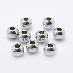 201 Stainless Steel Beads, Round, Stainless Steel Color, 8x6.5mm, Hole: 3mm(STAS-F195-002P-A)