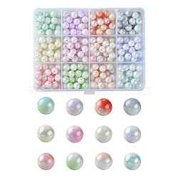 300Pcs 12 Colors Two Tone Opaque Acrylic Beads, Round, Mixed Color, 8mm, Hole: 1.8mm, 25pcs/color(SACR-YW0001-63)
