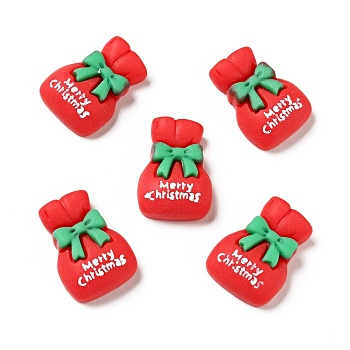 Opaque Christmas Resin Cabochons, Lucky Bag with Word Merry Christmas, Red, 21.5x15x7mm
