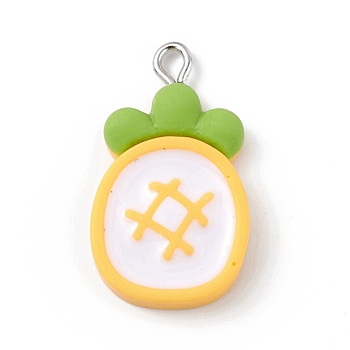Opaque Resin Pendants, Fruit Charms, with Platinum Tone Iron Loops, Pineapple, Fruit, 27.5x15.5x4.5mm, Hole: 2mm