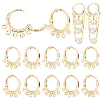 10 Pairs Brass Leverback Earring Findings, with 5-hole Loops, Golden, 18~18.5x18.5x2mm, Hole: 1.6mm, Pin: 0.7mm