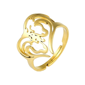 304 Stainless Steel Adjustable Rings for Women, horse, Real 18K Gold Plated, 18mm, Inner Diameter: 18mm