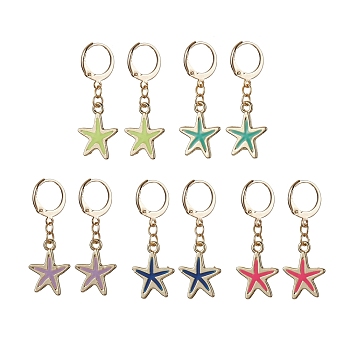 Alloy Enamel Starfish Dangle Leverback Earrings, Golden 304 Stainless Steel Drop Earrings, Mixed Color, 35x13.5mm