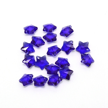 Transparent Glass Pendants, Faceted, Star Charms, Blue, 13x13.5x7mm, Hole: 1mm