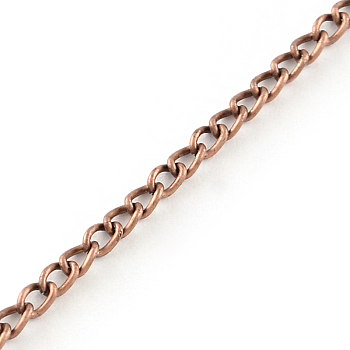 Unwelded Iron Curb Chains, with Spool, Red Copper, 3.2x2.2x0.6mm, about 328.08 Feet(100m)/roll