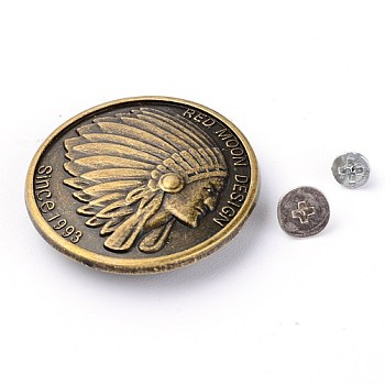 Alloy & Iron Craft Solid Screw Rivet, DIY Leather Craft Nail, Flat Round with Indian, Antique Bronze, 30x7mm, Hole: 2mm, Screw: 5x3mm and 7x3.5mm
