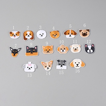 Polyester Computerized Embroidery Cloth Iron on/Sew on Patches, Costume Accessories, Appliques, Dog, Mixed Color, 25.5~33x29~43x2mm, 16pcs/set