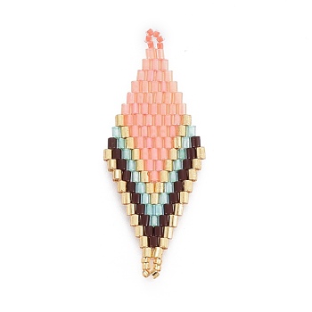 MIYUKI & TOHO Handmade Japanese Seed Beads Links, Loom Pattern, Rhombus, Dark Salmon, 44.6~45.2x17.8~18.6x1.6~1.7mm, Hole: 1.4~1.6mm