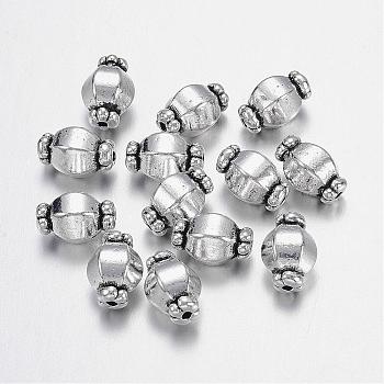Tibetan Style Spacer Beads, Lead Free & Nickel Free & Cadmium Free, Barrel, Antique Silver, about 7mm in diameter, 10mm long, hole: 1mm