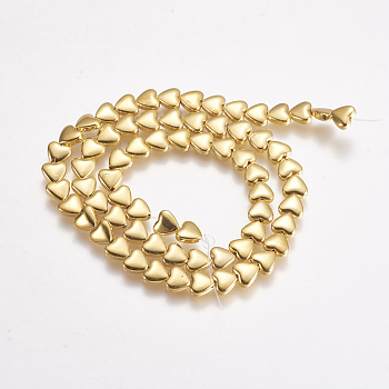 Electroplate Non-magnetic Synthetic Hematite Beads Strands, Heart, Golden Plated, 6x6~6.5x2.5~3mm, Hole: 1mm, about 70~72pcs/strand, 15.5 inch~15.8 inch