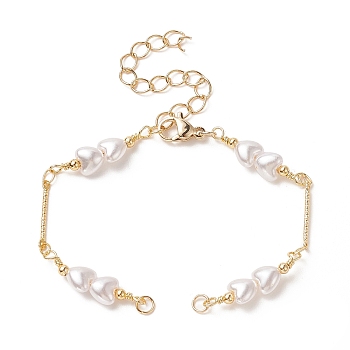 Brass Chain Bracelet Making, with Heart Acrylic Imitation Pearl Bead and Lobster Clasp, for Link Bracelet Making, Golden, 5-1/2 inch(14cm)