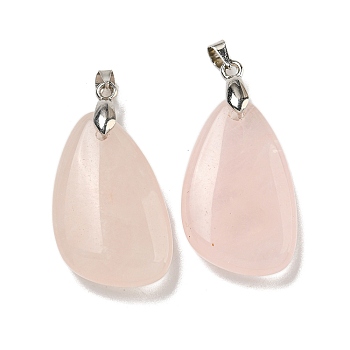 Natural Rose Quartz Pendants, Teardrop Charms, with Rack Plating Platinum Tone Brass Findings, Cadmium Free & Lead Free, 34x18x7.5mm, Hole: 4x5mm