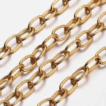 Aluminum Cable Chains, Textured, Unwelded, Oval, Oxidated in Gold, 12x8x1.5mm