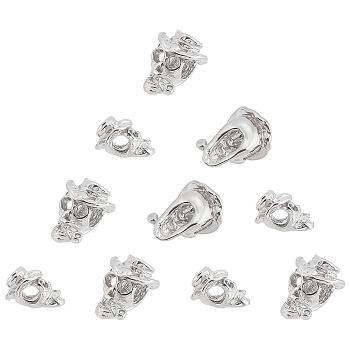 Unicraftale 10Pcs 304 Stainless Steel European Beads, Large Hole Beads, Skull, Stainless Steel Color, 14.5x10.5x10.5mm, Hole: 4mm