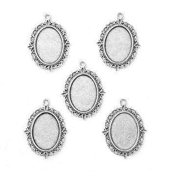 Tibetan Style Antique Silver Alloy Flat Oval Pendant Cabochon Settings, Cadmium Free & Lead Free, Tray: 18x13mm, 29.5x22x2mm, Hole: 1.5mm