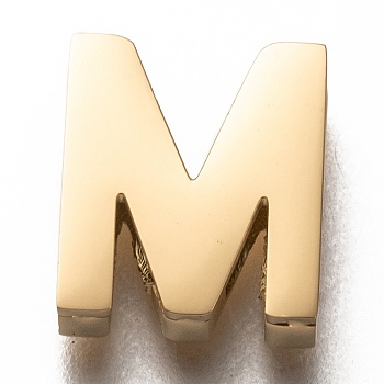 304 Stainless Steel Slide Charms, Letter. M, Golden, 11.5x10x3.5mm, Hole: 8x1.5mm