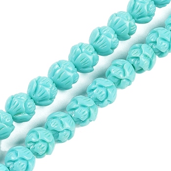 Synthetic Coral Carved Beads Strands, Dyed, Flower, Turquoise, 6mm, Hole: 1.2mm, about 60pcs/strand, 14.57 inch(37cm)