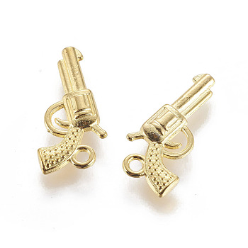 Zinc Alloy Gun Necklace Pendant, Revolver Pistol Charm, Lead Free and Cadmium Free, Golden, about 22mm long, 12mm wide, 3mm thick, hole: 2mm