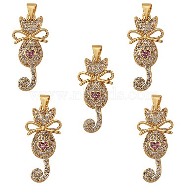 Real 18K Gold Plated Clear Cat Shape Brass+Cubic Zirconia Pendants