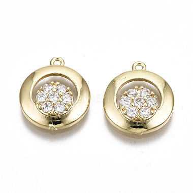 Golden Clear Flat Round Brass+Cubic Zirconia Pendants