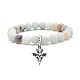 Natural Frosted Flower Amazonite Round Beaded Stretch Bracelet with Dragon Charm(BJEW-JB07596)-1